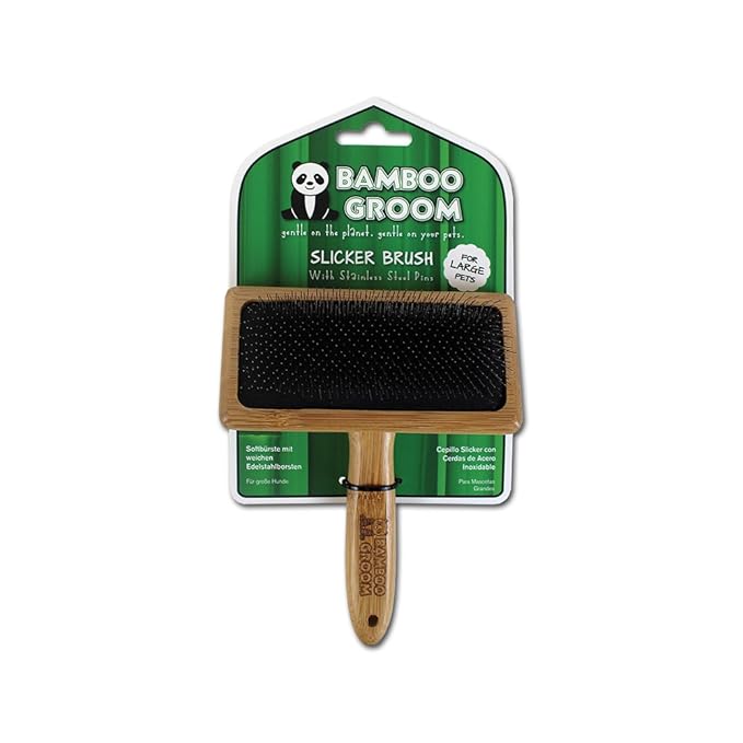 Alcott Bamboo Groom Slicker Brush with Stainless Steel Pins for Pets, Large, Brown