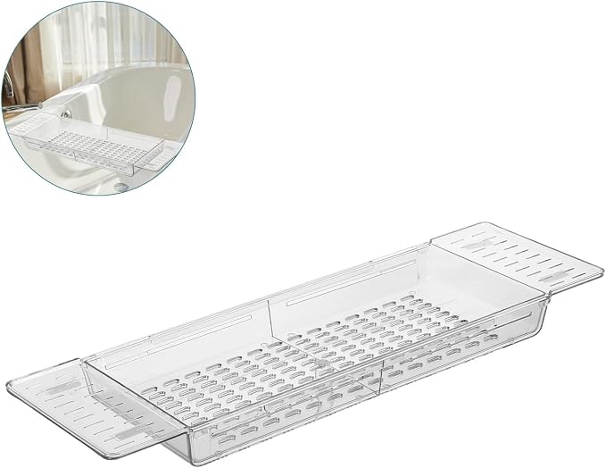 Expandable Rectangular Bathtub Tray Caddy Pet Foldable Organizer | Lightweight Space-saving Design, Retractable Fit for Travel and Bathroom Use, Multifunctional Rectangular Layout