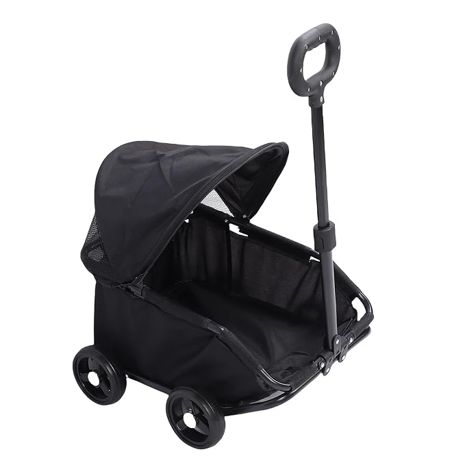 banapoy Foldable Pet Stroller with Canopy, 4 Wheels Pet Strolling Cart for Small Dogs Cats, Lightweight Easy Assembly, 1 Hand Fold, Outdoor Use (Black)
