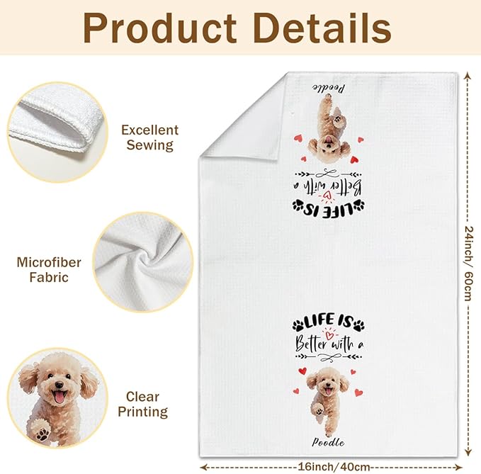 WwongxianB Poodle Kitchen Towels Decorative Set of 2, Funny Tea Towel Hand Towels Highly Absorbent Soft Dish Cloths 16x24 Inches, Bathroom Dining Room Decor, Poodle Gifts for Dog Lovers -11