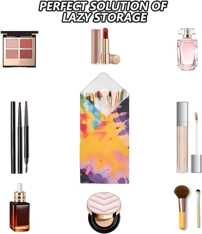 JIPONI Tye-dye Rainbow Makeup Bag, Self-Adhesive Magic Wrap Cloth, Portable Cosmetic Organizer, Camera Lens Protector, Travel Storage for Beauty Essentials, 13.8"x13.8"