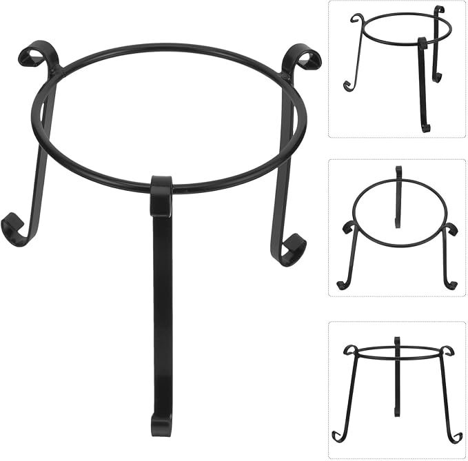 SEWACC Iron Flower Pot Stand for Patios and Front Porches, Practical Iron Flowerpot Holder Good Stability, Black Metal Plant Shelf for Fairy Garden and Succulent Display
