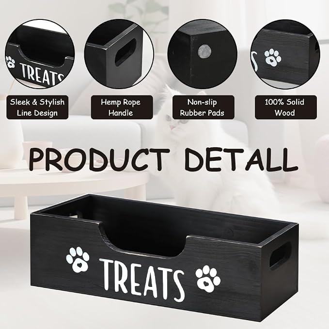 Dog Treat Container for Countertop, Pet Snack Storage Box Includes 3 Treat Jar & Wooden Pet Treat Container Pet Food Organizer For Puppy Airtight Dog Treat Storage With Lids