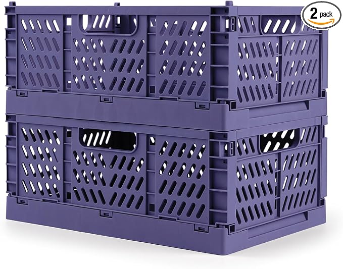 2 Pack Stackable Storage Crates, Plastic Foldable Baskets Small Blue | Easy-carry handles, suitable for toys books groceries office supplies and household storage for home office shopping