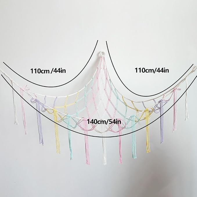 Stuffed Animal Hammock Corner with hooks Soft Fabric Hanging Bed for Plush Toys, Toy Storage Organizer Playroom Decor (Rainbow)