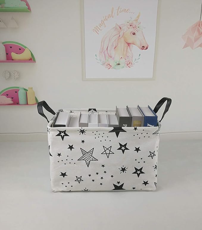 Kid Storage Basket Gift Shelf Basket Toy Storage Bin, Nursery Basket Organizer Box for Children Room Deco With Handles (Star)