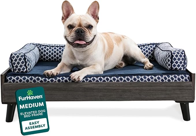 Furhaven Elevated Dog Bed Frame for 30" x 20" Medium Dog Beds, Easy Assembly - Mid-Century Modern Bed Frame - Gray Wash, Medium