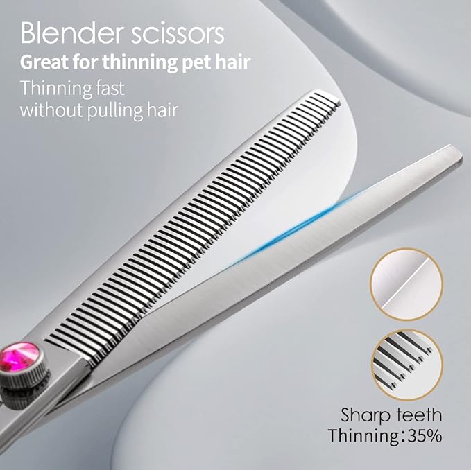 Dog Grooming Scissors Kit 7.5 in Professional Curved Thinning Straight Chunker Shears and Comb 5pcs Set for Grooming Big Dogs Poodle Pet Japan 440C Stainless Steel(7.5'',Kit)