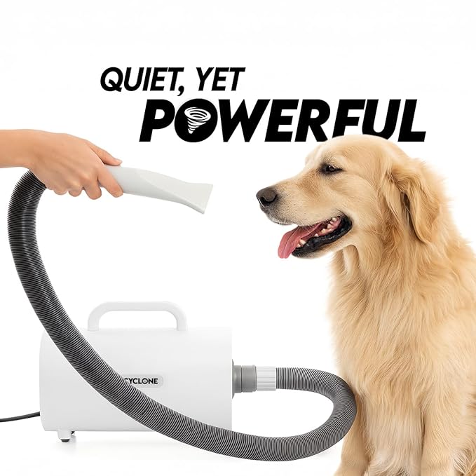 CYCLONE v4® Professional Dog Hair Blow Dryer for Large Dogs | 1800W High Velocity Force Dryer with Quiet Motor | Adjustable Heat & Speed | Pet Grooming Blaster Kit with 4 Nozzles