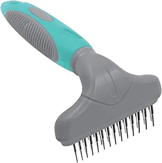 GROOMER ESSENTIALS Dematting Brush for Dogs, Double Row Undercoat Fur Rake, Effective Deshedding Rake for Thick Coats, Professional Pet Grooming Tool