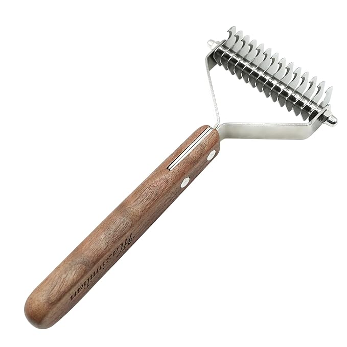 Extra Large 2-Sided Undercoat Rake for Dogs and Cats,Deshedding & Dematting Comb for Long Hair,Dog Brush for Shedding and Tangles,Stainless Steel Pet Grooming Tool with Wood Handle