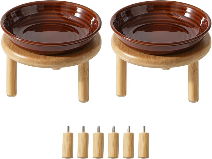 Havniva Elevated Cat Bowls, Ceramic Cat Bowl with Bamboo Stand Wide Opening | 5.7” Raised Cat Food Bowls, Whisker Friendly Cat Dish, Anti-Slip Cat Water Bowls, Shallow Cat Bowls, Cat Food & Water Bowl
