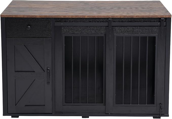 Verano Garden 44" Dog Crate Furniture, Dog Kennel (44" Left Facing Door) | 2-in-1, Lockable, Sliding Door, Removable Divider, Adjustable Shelf, Farmhouse, Heavy Duty, Small Medium Dogs, Black