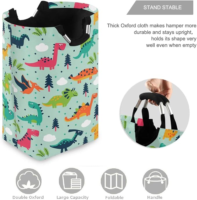 visesunny Collapsible Laundry Basket Dinosaur Cloud Tree Dot Large Laundry Hamper with Handle Toys and Clothing Organization for Bathroom, Bedroom, Home, Dorm, Travel