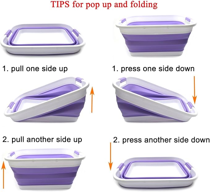 SAMMART 41L (10.8 gallon) Collapsible Plastic Laundry Basket-Foldable Pop Up Storage Container/Organizer-Portable Washing Tub-Space Saving, Water capacity: 32L (8.4 gallon) (Rectangular, Lt. Purple)