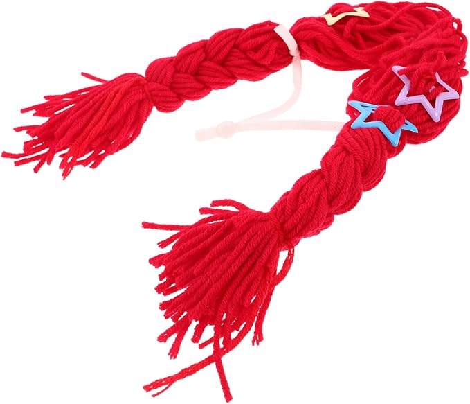 Alipis Braided Yarn Cat Hairpiece Red Washable Lightweight Clip-in Wig for Pet Photography Accessories and Playful Photoshoot Halloween Party Prop