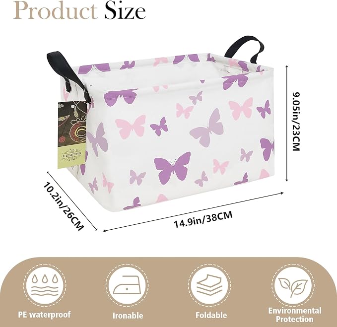 Rectangle Foldable Storage Basket Handles For Home, Butterfly | Waterproof reinforced handles, perfect for shelf use, organizes clothes, daily items and pet supplies