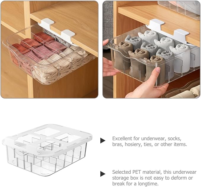 Drawer Type Socks Holder 15 Grid Pet Closet Organizer with Lid | Briefs and Socks Storage, Compartment Layout, Dust Prevention, Home Use