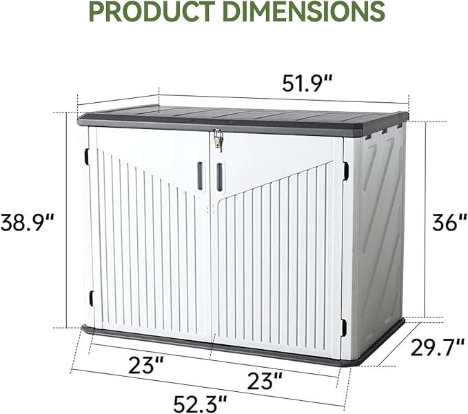 Aoxun Outdoor Storage Cabinet 35 Cu.Ft Outdoor Trash Can Storage Shed,White | Waterproof Horizontal Storage Shed Outdoor Storage for Garbage Bin, Generator, and Lawn Mower