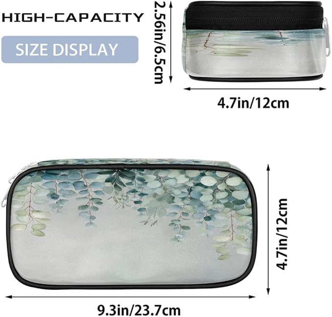 Pencil Cases Large Capacity Pen Pouch, Watercolor Eucalyptus Leaf Pencil Box Organizer School Supplies for College Student Teen Adults