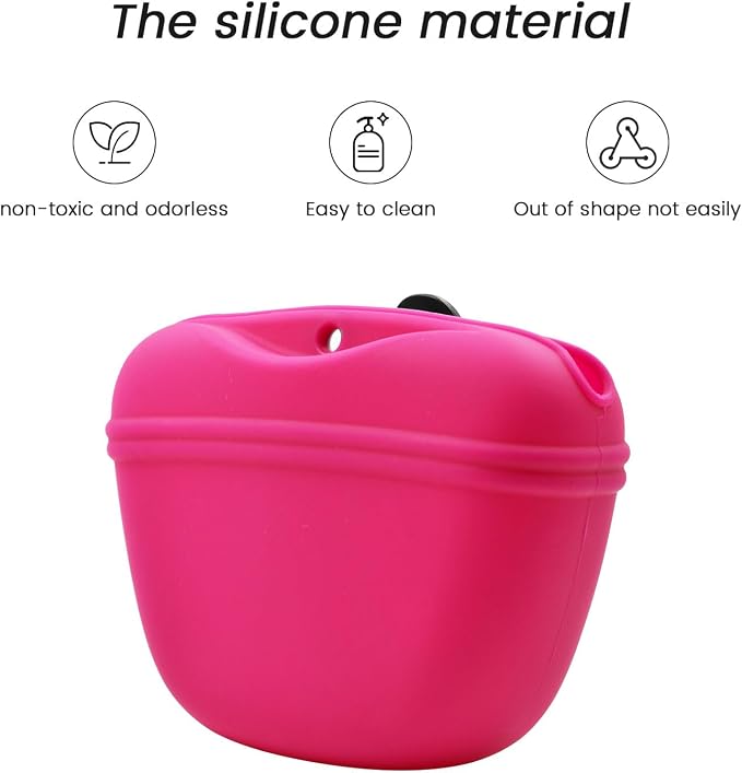 AUDWUD Silicone Dog Treat Pouch with Clicker Magnetic Closure Secure Clip | Upgraded clip keeps your treat pouch secure during training.Magnetic closure allows fast one hand access.Includes dog click