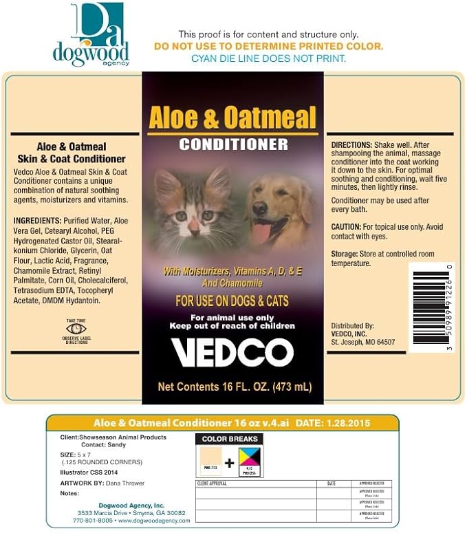 Vedco Aloe & Oatmeal Shampoo for Dogs and Cats, 16oz