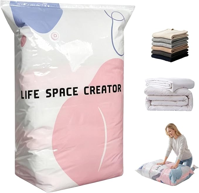 No Pump 3D Vacuum Storage Bags, Moisture and Dust Proof Closet Organizer Storage Bags, Reusable Space Saving Sealable Bags for Clothes, Duvets (1, Large)