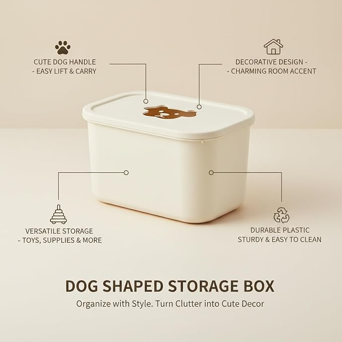Dog Shaped Storage Bin with Lid and Handle, Decorative PP Plastic Organizer Box for Home, Office, and Craft Supplies