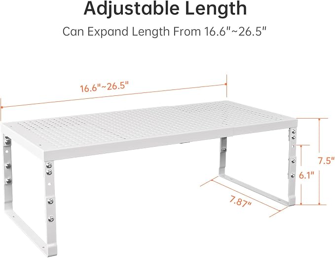 Expandable Adjustable Stackable Multi-Purpose Spice Racks,Metal Storage Rack, Practical Kitchen Pantry Shelves, Countertop for Kitchen, Bathroom, Storage Room & Other Places(1Pack/White,Medium)