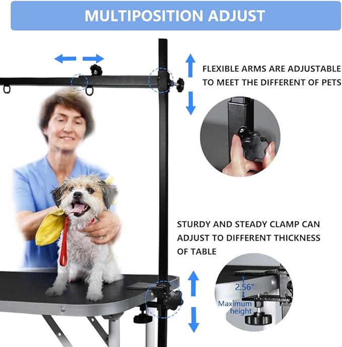 LEIBOU H-Shape Dog Grooming Arm Pet Supplies Grooming Table Arm with 3 Noose and Clamp Heavy Duty Aluminum Alloy Frame with 35.4” Adjustable Height and 36.2” ~ 50” Adjustable Width Dog Grooming Kit