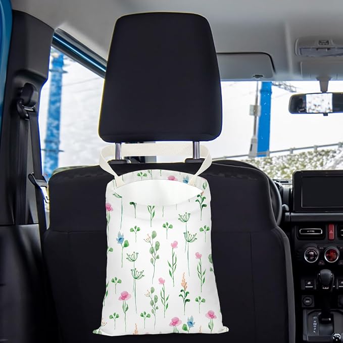 Car Trash Bag Car Garbage Bag Hanging Floral Cars Trash Can Spring Decor Waterproof Cars Back Seat Organizer for Vehicle Travelling Camping
