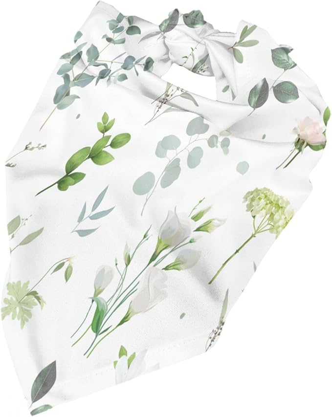 Sage Green Dog Bandana,Adjustable Triangle Bibs Dogs Scarf,Puppy Neckerchief Dog Cat Bib for Spring Summer (Light Green on White)