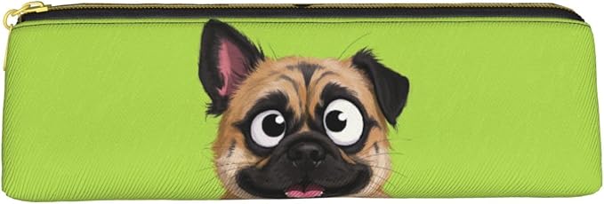 Leather Pen Case with Zipper - Aesthetic Pen Holder Dog funny face animal Pencil Case for Women & Men - Handcrafted Pencil Bag Multi-Functional Travel Cosmetic Case for Work Office Tool Pouch