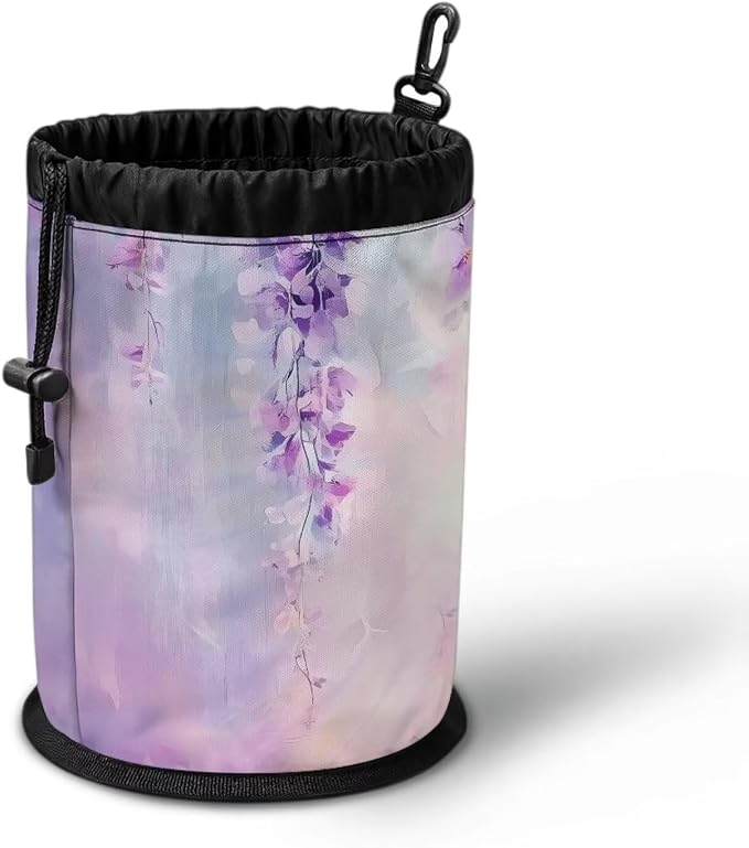 Wisteria Clothespin Bag for Clothesline Outdoor, Clothes Pin Bag with Drawstring Closure, Large Opening, Large-Capacity Clothespin Storage Organizer with Hooks