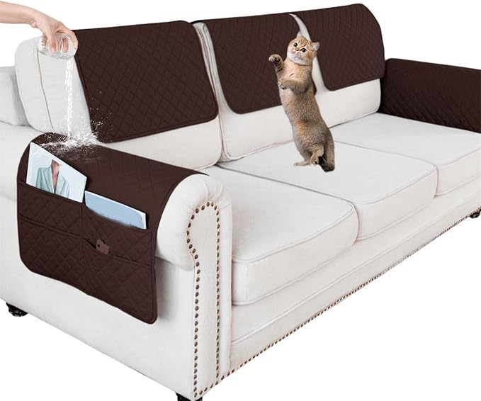 Large Polyester Armrest and Headrest Covers with 2 Pockets | Soft, smooth polyester resists daily wear nonslip silicone backing helps shield recliners and sofas from pet scratches