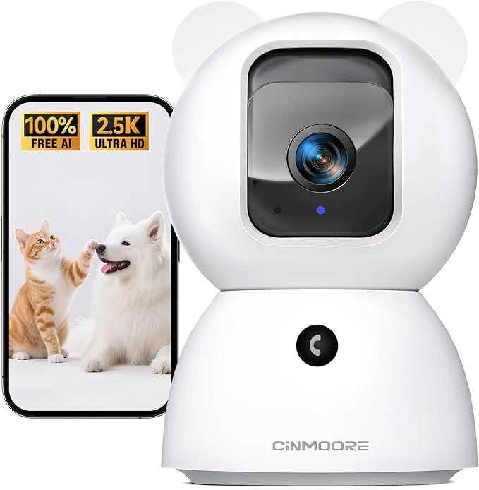 2.5K Pet Camera Indoor with Phone App, Dog/Cat Camera, 4MP Indoor Camera for Home Security, Baby Monitor with Free AI Person/Pet/Cry Detection, Pan Tilt 2.4GHz WiFi, Full Duplex 2-Way Audio
