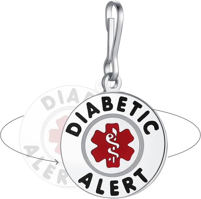 Divoti Diabetic Alert Bag Tag | 1.25" Dual-Sided Stainless Steel Medical Emergency ID for Backpacks, Luggage & Supplies | Zipper Pull