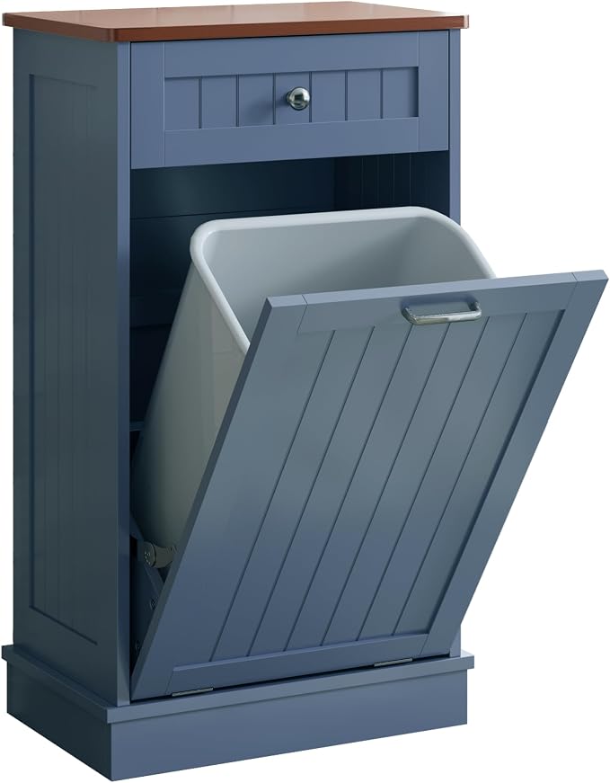 KIGOTY Tilt Out Trash Can Cabinet, Laundry Hamper Cabinet, Haze Blue