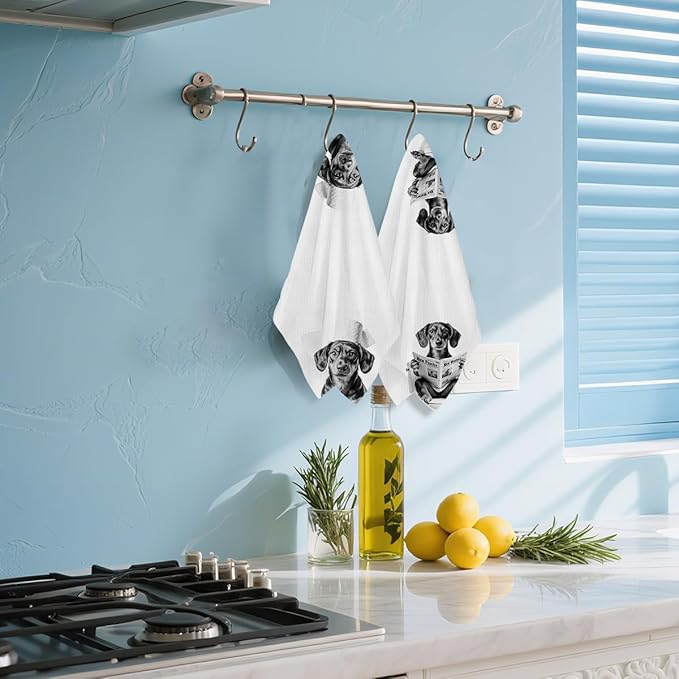 2 Pcs Dachshund Gifts Bathroom Hand Towels 24x14 Inch, Weiner Dog Hand Towels for Home Bathroom Washroom Decor, Weiner Gift for Women, Dachshund Gifts for Lover