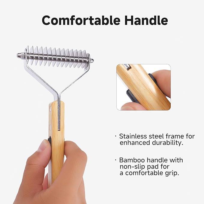 Bamboo 4-in-1 Cat Brush for Long Haired Cats, Professional Cat & Dog Deshedding Comb, Undercoat Rake Dematting Tool for Matting & Shedding, Complete Pet Grooming Kit for Indoor Cats