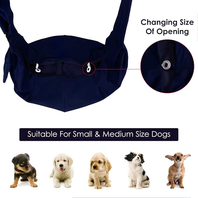 Lukovee Pet Sling, Puppy Small Pet Cat Carrier with Safety Hook | Hands-Free,Padded Strap, Breathable, Adjustable, Storage Pocket, Tote Bag Shoulder Bag with Front Pocket (DBL, S)