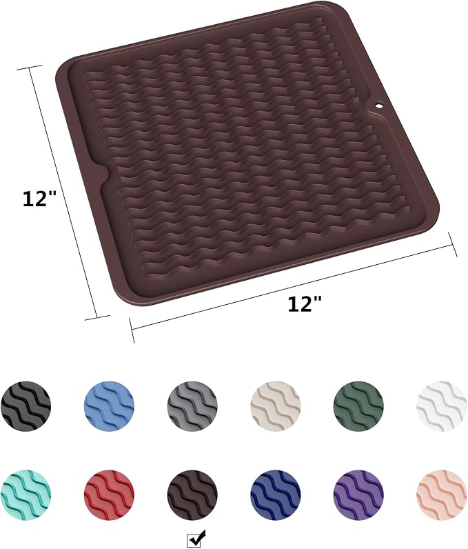 ZLR 4-in-1 Silicone Mat: Air Fryer & Coffee Maker, 12"x12", Coffee | Dish Drying Mat, Heat-Resistant Trivet to 450°F, Appliance Non-Slip Base, Food-Grade, Dishwasher Safe, Rolls Up