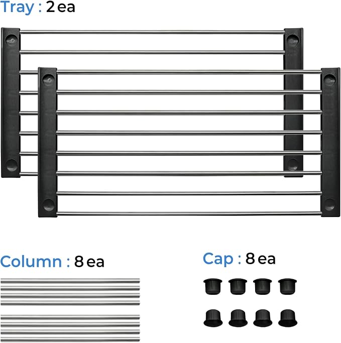 Set of 2 Stackable Cabinet Organizer Shelf 15.7 x 7.8 x 6.1 Black | Kitchen Counter Shelves, Kitchen Cabinet Organizers and Storage, Pantry Storage Shelf Organizer
