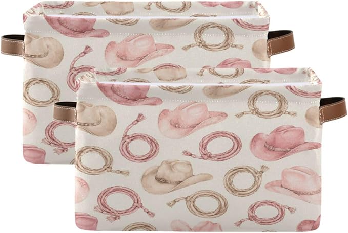 Kigai Storage Basket, Fabric Collapsible Closet Organizer Bin | Western Print Waterproof Foldable Canvas Basket with Handles for Shelves, Nursery, Closet, Bedroom & Bathroom
