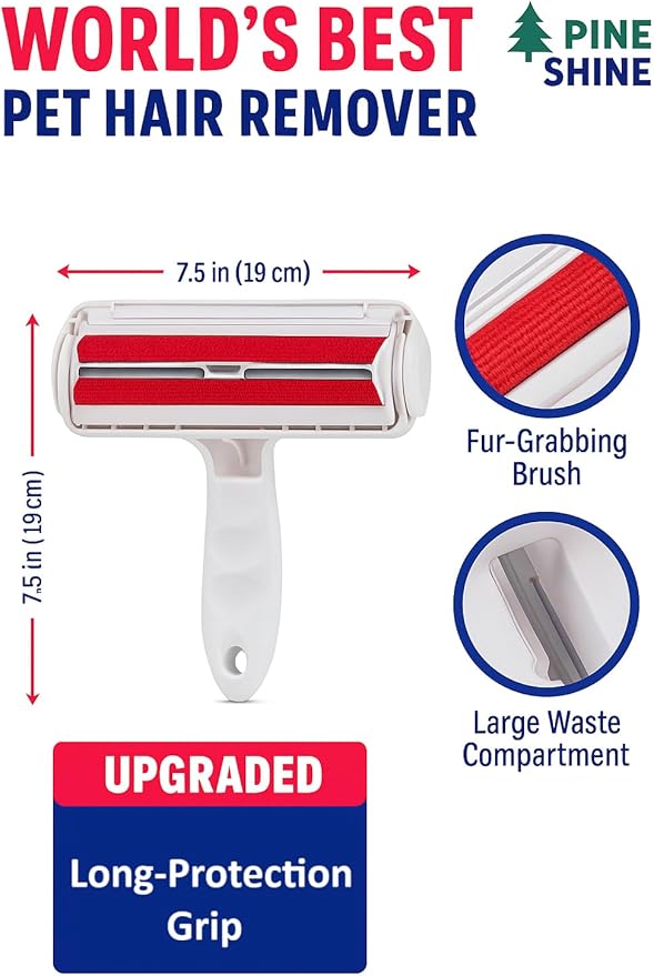 Reusable Pet Hair Remover Roller for Furniture & Carpet – Self Cleaning Lint Roller for Cat & Dog Hair, Fur Remover for Couch, Sofa, Bedding & Clothes, Ergonomic Palm Grip Handle