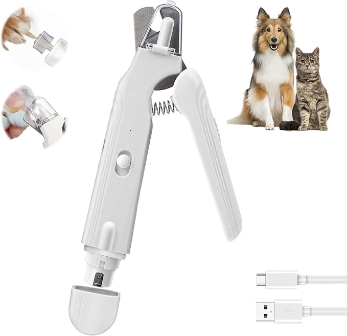 2-in-1 Dog & Cat Nail Clippers Grinder with Light – Quiet Electric Pet Nail Trimmer, USB Rechargeable, Safety Guard & Quick Sensor Prevent Overcutting, Grooming Tool for Small Medium Large Pets