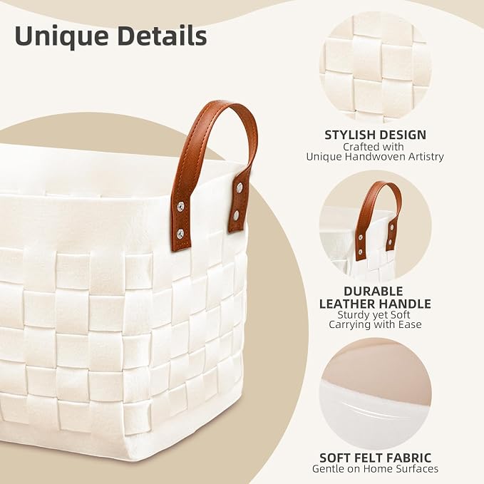 boldmonkey Blankets Basket 16.5 " x13 x13 , Large Rectangular Laundry Hamper with Leather Handle, Soft Dog Toy Basket for Storage-Beige