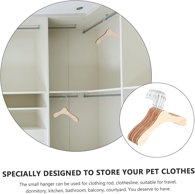 VOSAREA 10-Piece Wooden Dog and Cat Clothes Hangers 8.66 Inch Wear-Resistant PET Hangers for Daily Use Portable Non-Slip PET Clothing Organizer