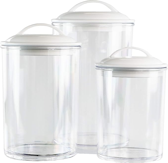 Reston Lloyd Food Storage Containers, BPA Free Airtight Canisters for Cereal, Pasta, Sugar, Coffee, Flour, Cookies, Loose Tea, for Kitchen Organization, Set of 3, White