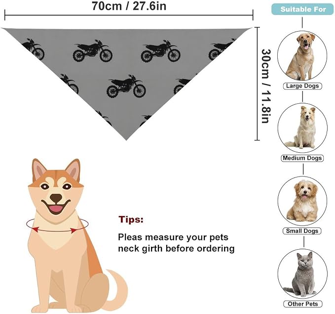 Lightweight and Breathable Motorcycle Dirt Bike Black Grey Pet Scarf Accessories for Small, Medium, Large Dogs, Cats Beach Outings, Going Out, Daily Use